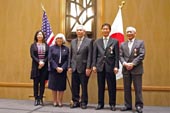 Recipients of Japanese government awards in 2013 included, from left; The Colorado Japanese Language Education Association (Mrs. Kaoru SLOTSVE), Dr. Jeanette MISAKA, Mr. Ronald OTSUKA, Mr. Isao KAMITANI, Mr. Paul MARUYAMA,